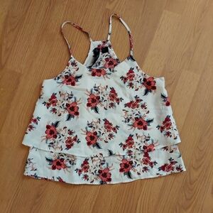 Petticoat Alley white pink floral flowy tank top sleeveless blouse size small
